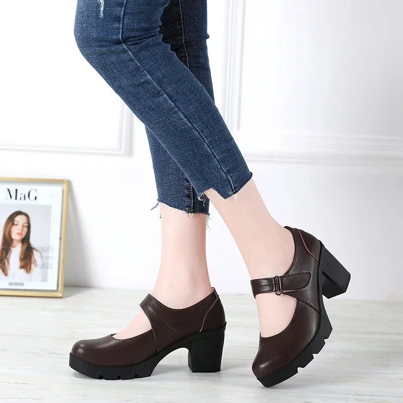 Japanese Fashion Platform Shoes Women Autumn New Genuine Leather Female Retro Casual Office Shoes High Heels Shoes For Women