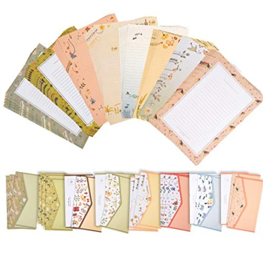 

A5 Lined Stationary Paper and Envelopes Set, 48 Sheets Cute Letter Writing Paper and 24 Sheets Envelopes, Cute Flower Writing P