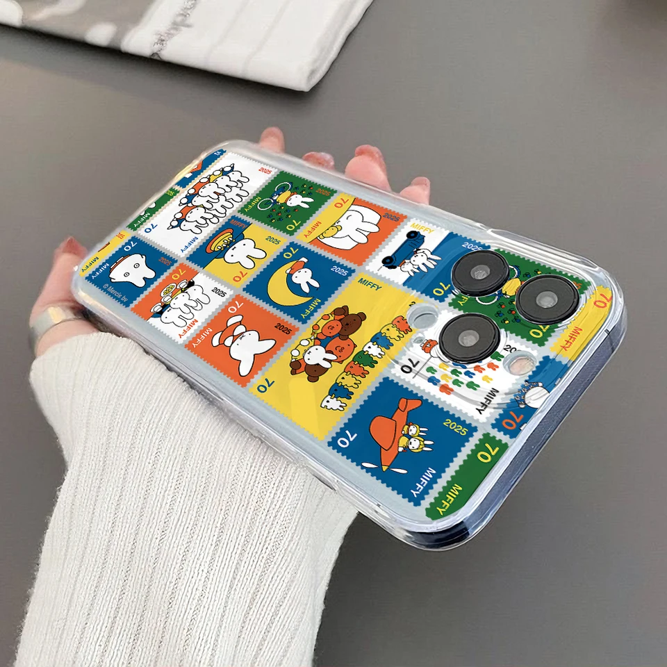 Funda transparente de TPU con conejo caricatura M-Miffies para iPhone 17 17e Air 16 16e 15 14 Plus 13 12 11 Pro Max X Xs XR 8 4