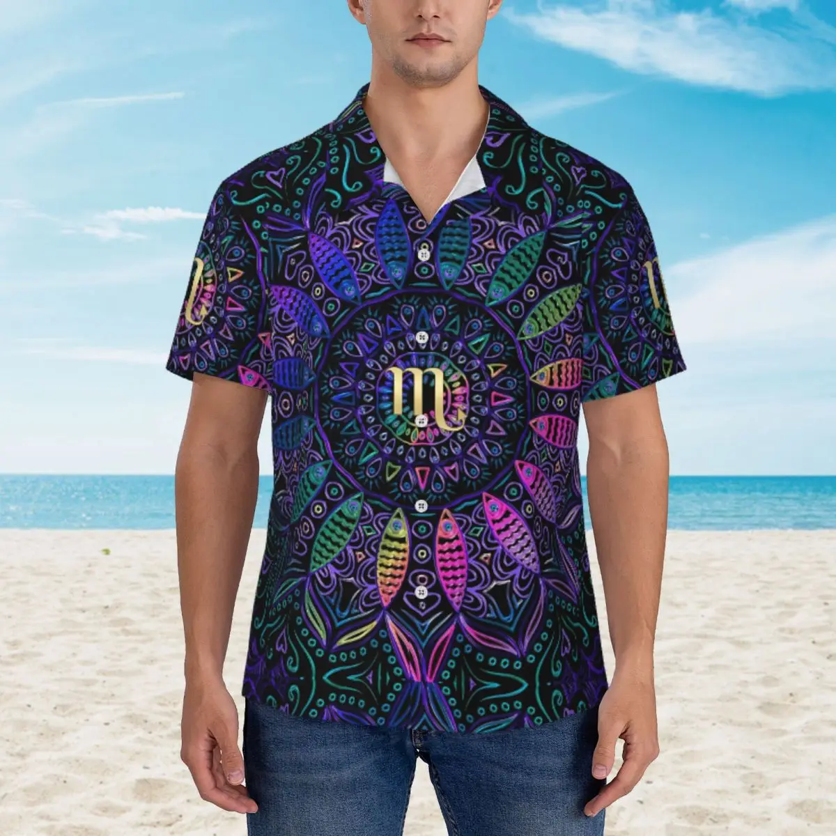 Scorpio Mandala Vacation Shirt Abstract Art Print Hawaiian Casual Shirts Men Cool Blouses Short Sleeve Fashion Pattern Tops