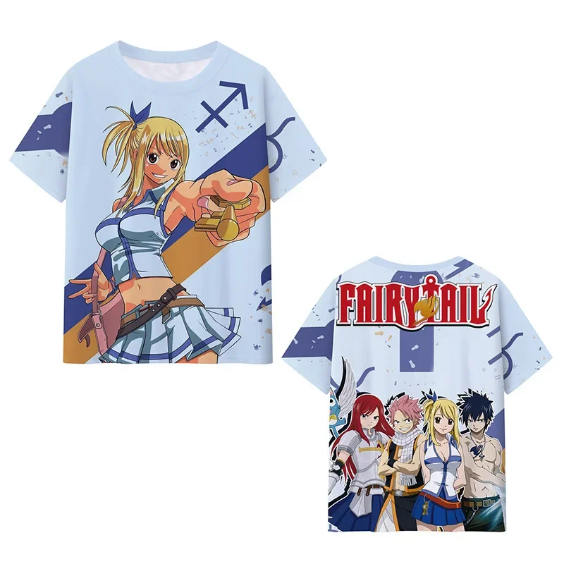 Camisetas Anime Fairy Tail para crianças, streetwear 3D estampado, moda casual, tops grandes, roupas Harajuku, menino e menina, verão