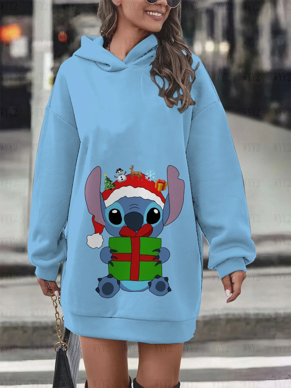 Winter Women\'s Clothing Disney Christmas Stitch Print Pullover Sweatshirt Women\'s Party Dress Fashion Street Style Sweatshirt