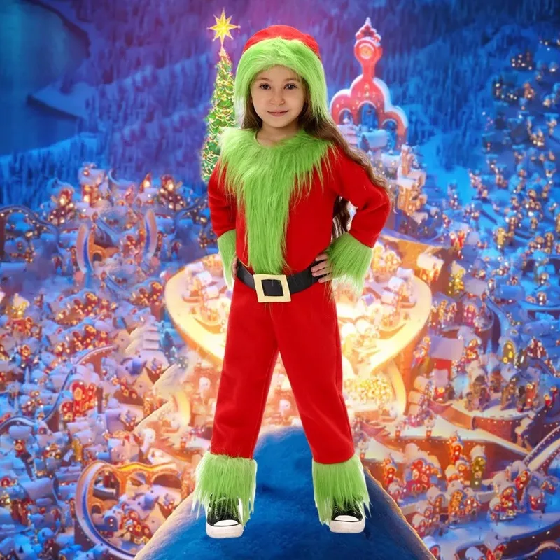 

Halloween Genie thief Green Hairy Monster Grinch Cisas Costume Santa Claus With Pantsuits Play Clothing Festival Performance