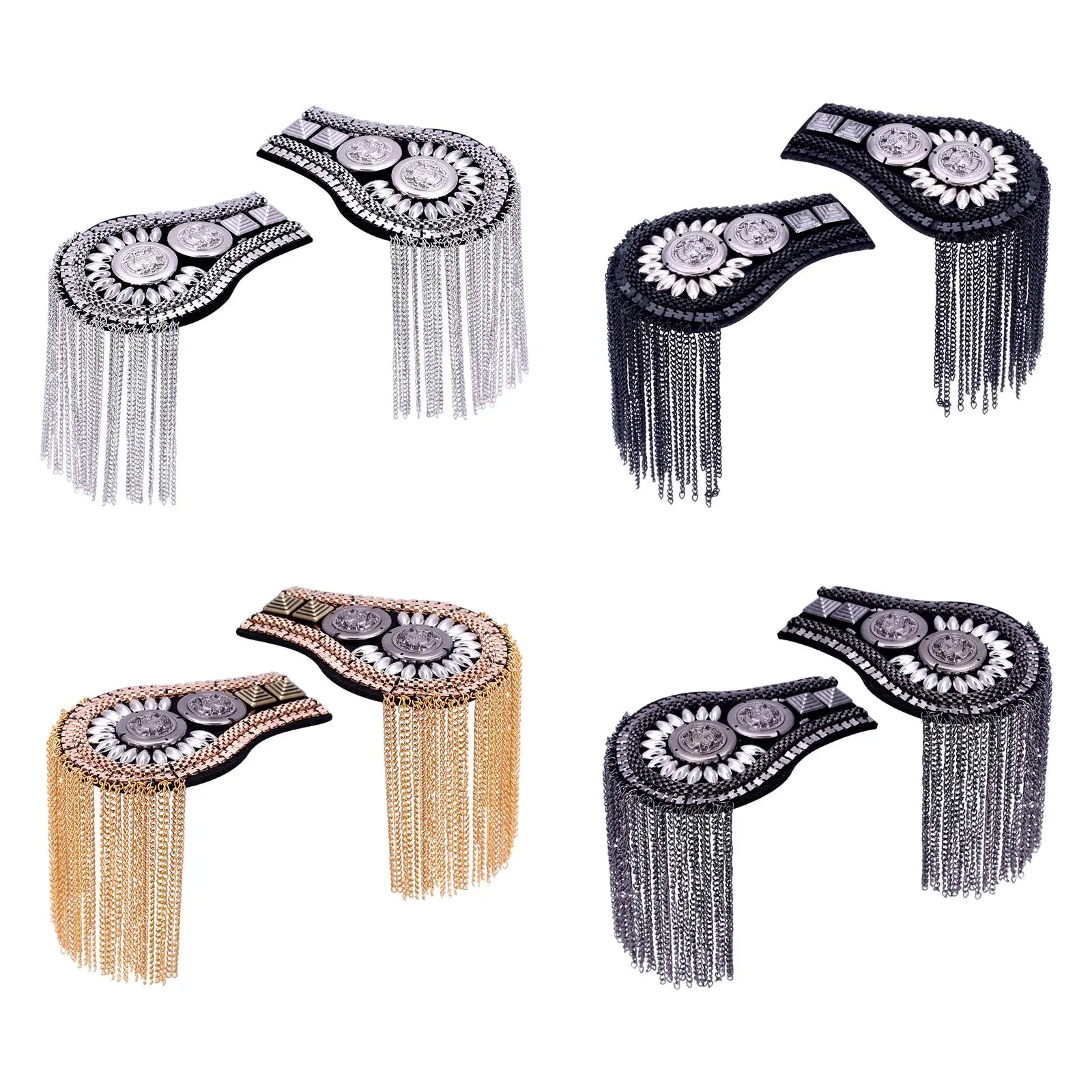 Punk Epaulets Fringe Tassel Metal for Uniform Clothing Accessories