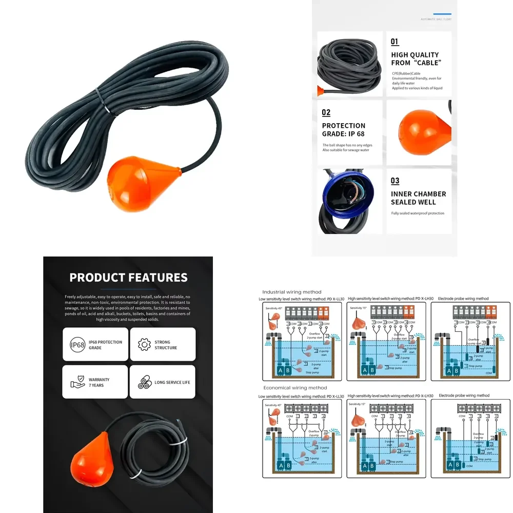 

Aikon 5m 10m Cable IP68 Float Switch Liquid Level Sensor with PP Body 24V DC 7-Year Warranty for Sewage Control