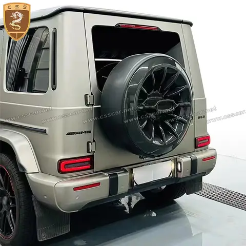नई होफेल स्टाइल ब्लैक ड्राई कार्बन फाइबर कार स्पेयर टायर कवर टेलगेट बेंज जी क्लास W463a W464 कार रियर ट्रंक हुड एक्सेसरी के लिए 8 best sales w463a - №5