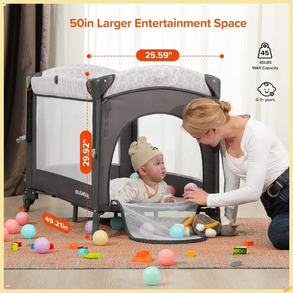 Cabeceira larga 4 em 1 para berço de bebê com trocador de fraldas, berço longo ao lado da cama com colchão, lençol, música e capa blackout