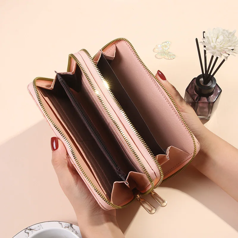 Multifunctional Double Zipper Long Clutch Wallet Large Capacity Double Layer Money Clip Creative Card Holder Phone Storage Bag