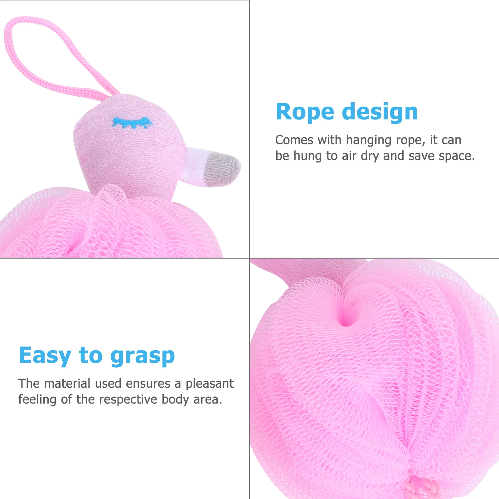 

3Pcs Flamingo Bath Shower Balls Soft Supple Mesh Poufs for Rich Foam Body Wash Sponge Bathroom Accessory Durable Hanging Design