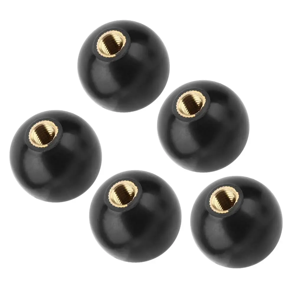 5 pcs Black Threaded Ball Knobs Brass Round Shape Thermoset Ball Knob Copper Insert Screw on Type Operation Ball Handles