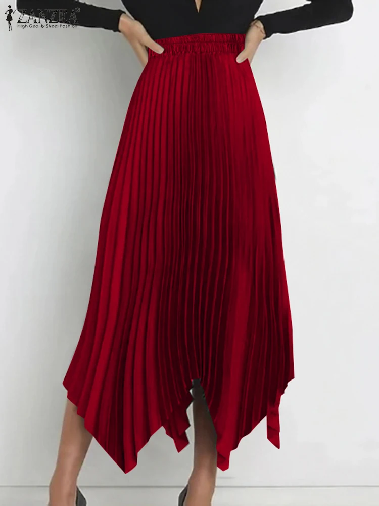 

ZANZEA женские плиссированные юбки с асимметричным подолом, модные атласные плиссированные юбки с высокой талией Faldas Mujer, уличная одежда, элегантные юбки миди