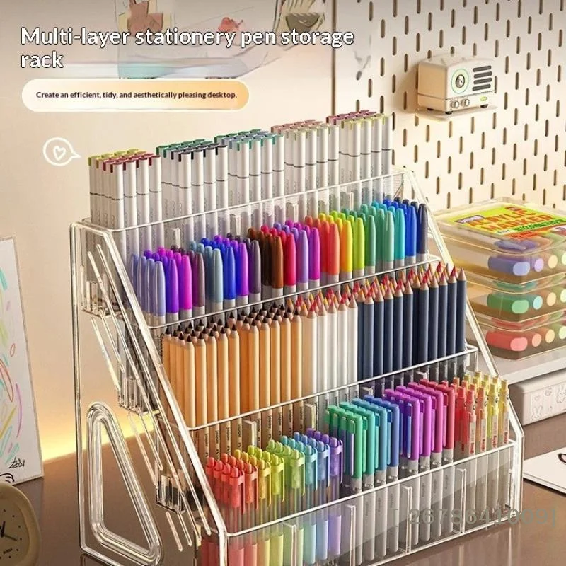 ⚑3/4/5 Tier Large-Capacity Acrylic Desk Divider Watercolor Pencil Organizer Stationery Store Storage Rack Marker Pencil Holder