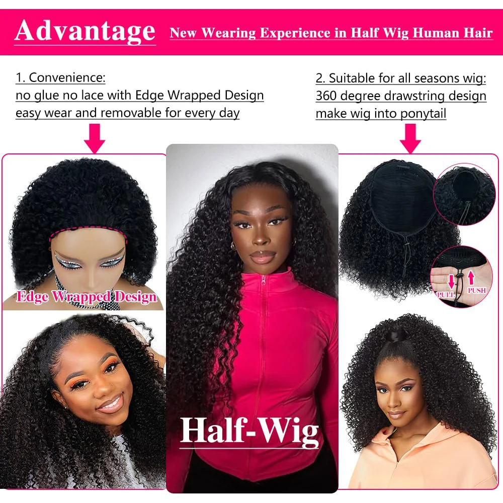 ترقية البورمية 3C 4A مجعد غير مرئية نصف الباروكات شعر الإنسان قابل للتعديل 3/4 نصف شعر مستعار الرباط موجة عميقة كليب في 3 في 1 نصف الباروكات