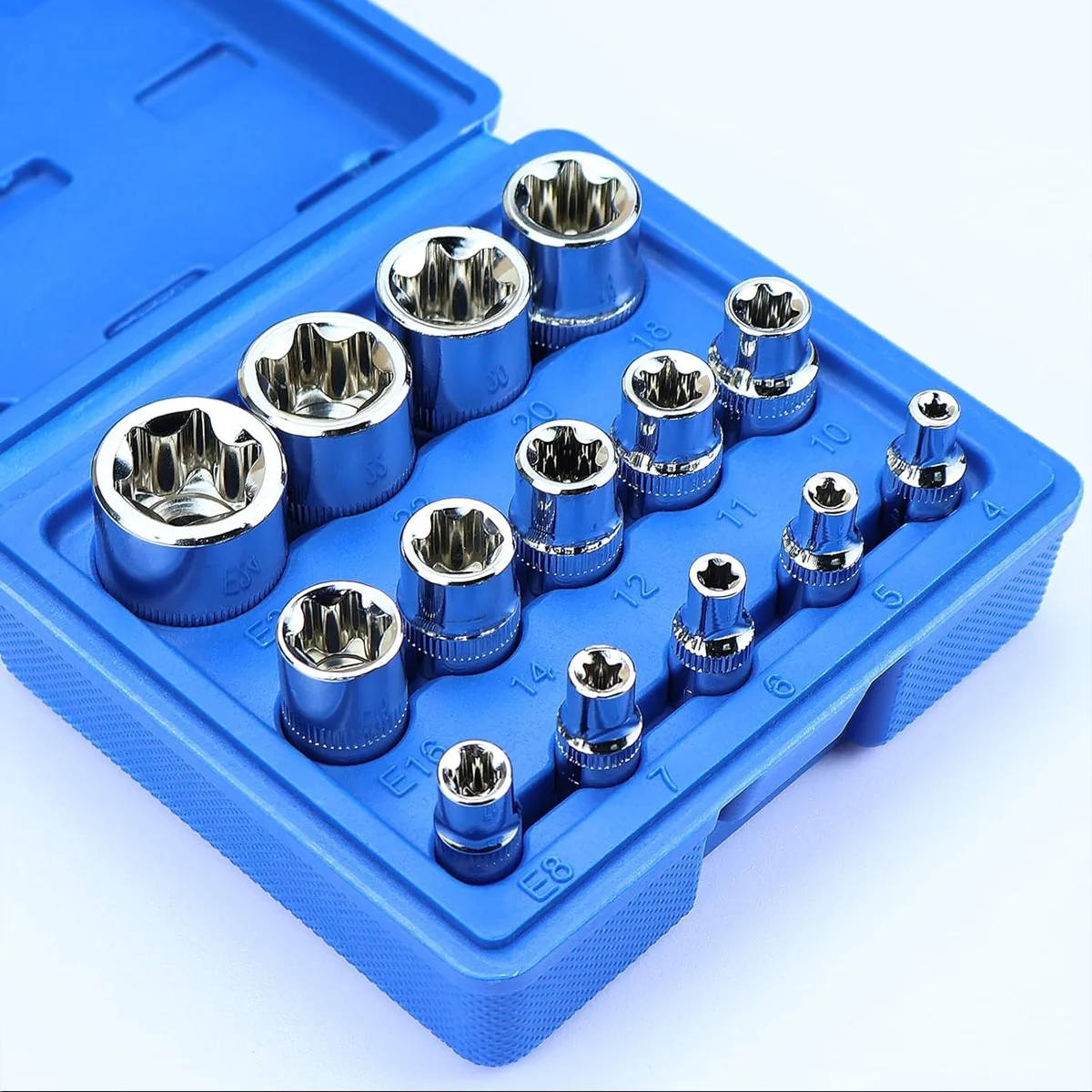 Juego de 14 piezas de llaves de vaso Torx E4-E24 hembra con estuche, juego de llaves de vaso Torx externas, juego de llaves de vaso estrella, herramientas de reparación automotriz