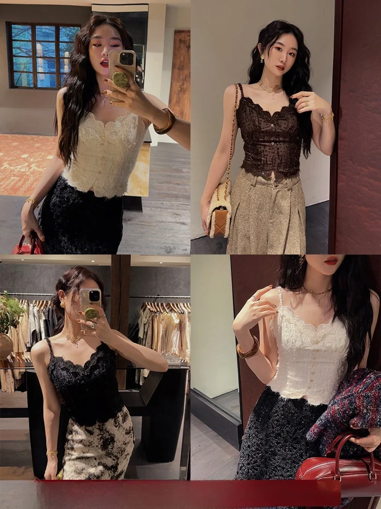 

Женский топ Sange Bla с цветочным кружевом и бретелями, новинка 2024 года, базовый слой для ношения под одеждой, хлопковый, облегающий, для повседневной носки