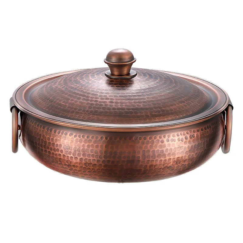 Yin Yang Handcrafted Pure Copper Hot Pot Double Flavor Soup Stock Pot Traditional Chinese Style Induction Safe Casserole Dish