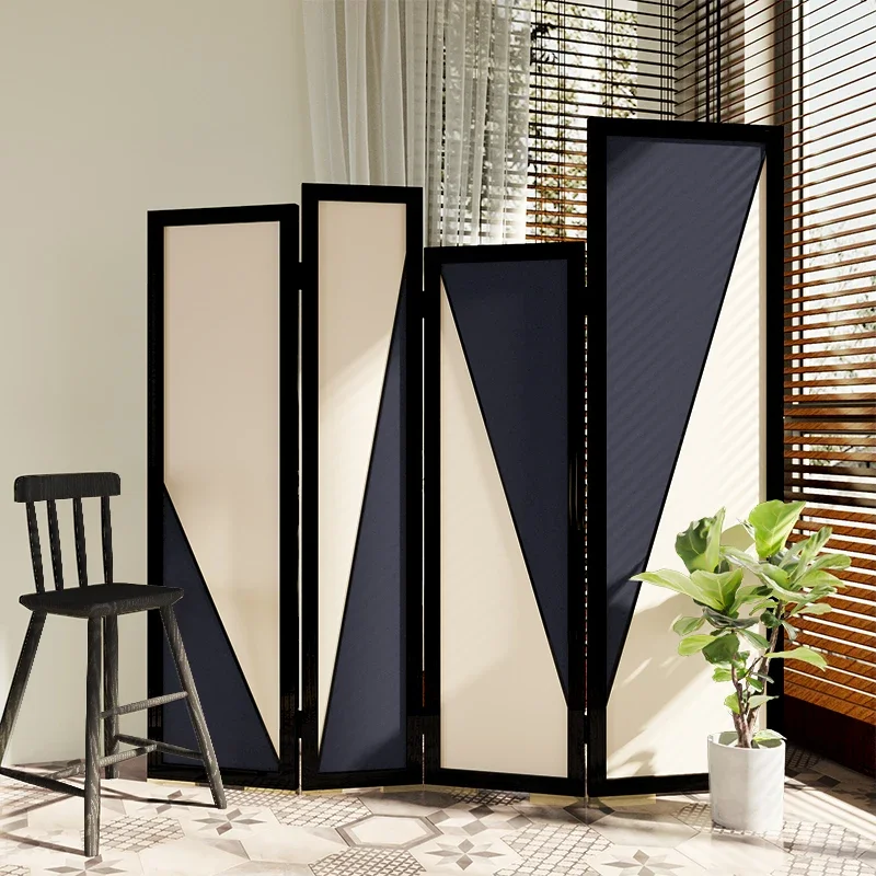 Black and white simple modern medieval folding screen partition living room entrance  decoration solid wood designer home