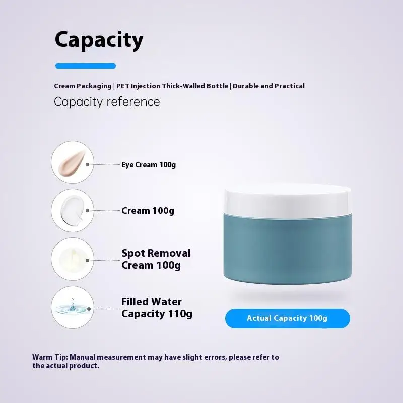 Pot en plastique moulé par Injection bleu 100G, 1/2 pièces, crème pour le visage, récipient cosmétique en plastique épais, bouteille rechargeable, boîtes, étui pour sérum