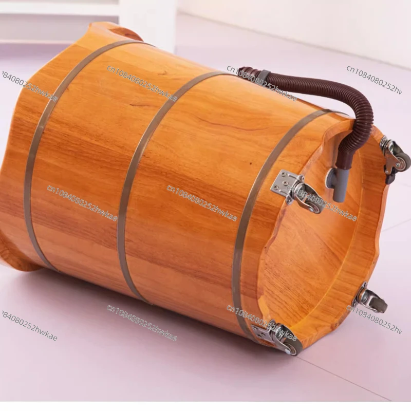 Oak Wood Foot Spa Tub With Wheels & Drain Plug Solid Wood Soaking Bath Basin For Home Relaxation Portable Pedicure Bucket
