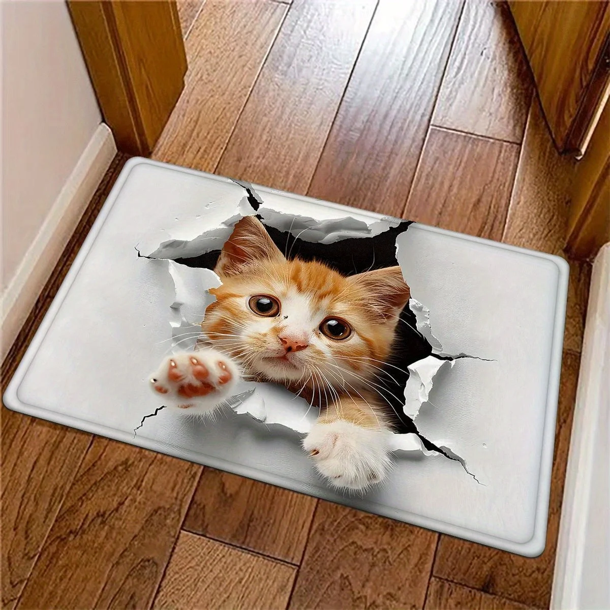 Cute Kitten Face Novelty Cat Doormat Welcome Mat Pet Lover Funny Entryway Decoration Polyester Indoor Outdoor Housewarming Gift