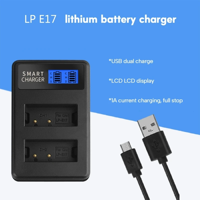 LP-E17 LPE17 LP E17 Dual Channel USB Battery Charger with LCD Screen for Canon EOS Rebel T6i 750D 800D 200D 8000D Kiss