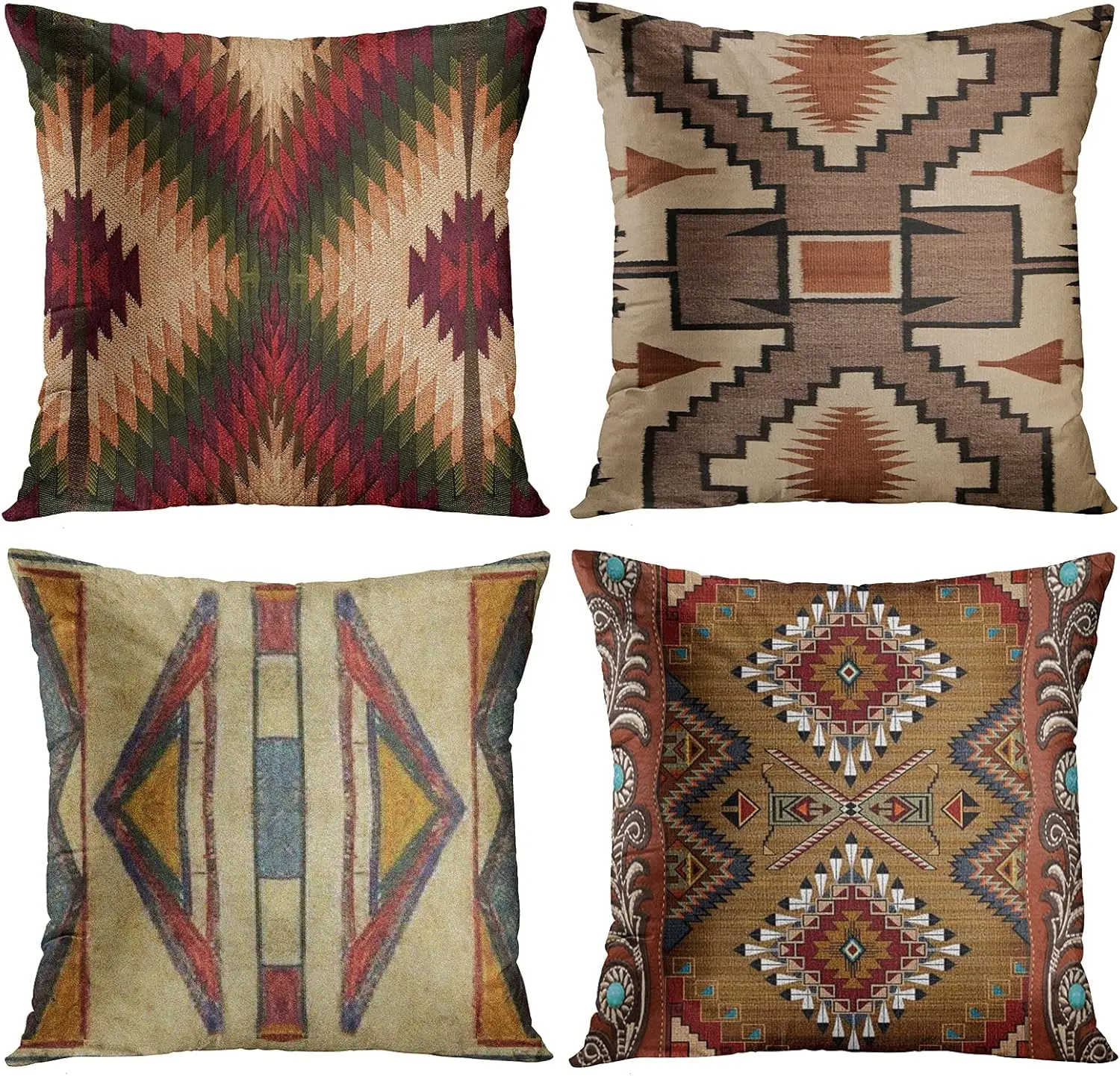 

4Pcs Southwestern Geometric Throw Pillow Covers with Tribal Aztec Print Cushion Cases for Sofa Living Room Bedroom Home Decor
