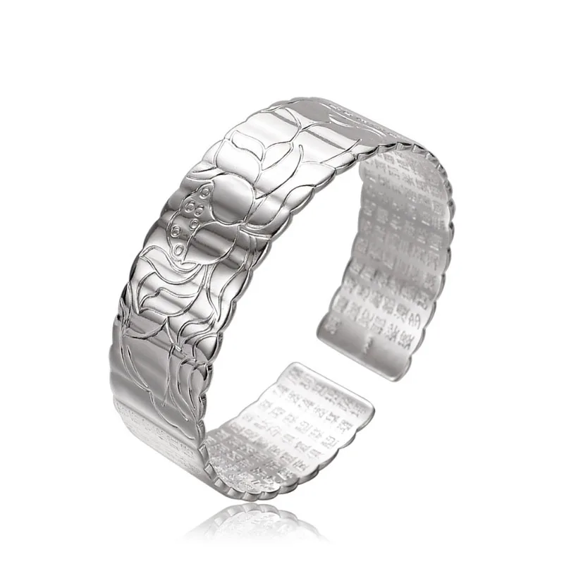 Glanz Lotusblume Armband für Frauen Mode Silber Charme klassische erfrischende breite Herz Sutra Armreifen offene Bankett Schmuck