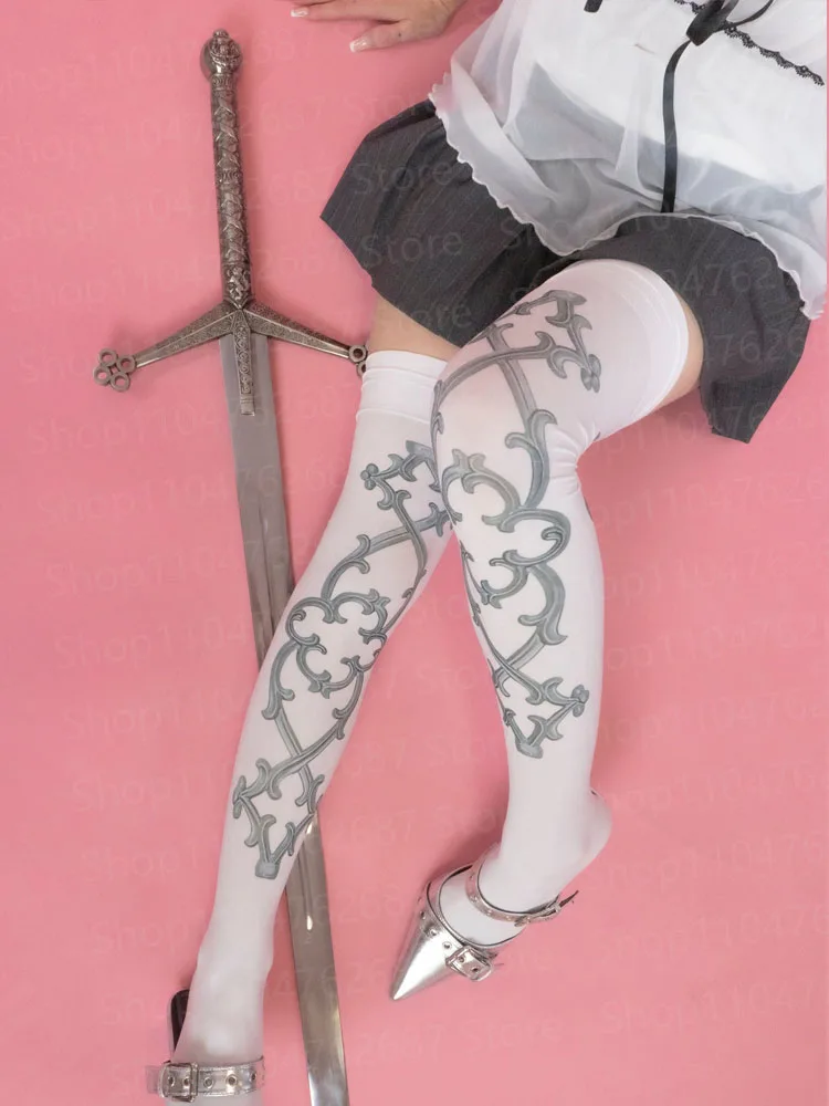 

White Goth print long socks Harajuku slim fit knee socks Y2K cosplay cute fashion socks Kawaii Sexy accessories femboy Stockings