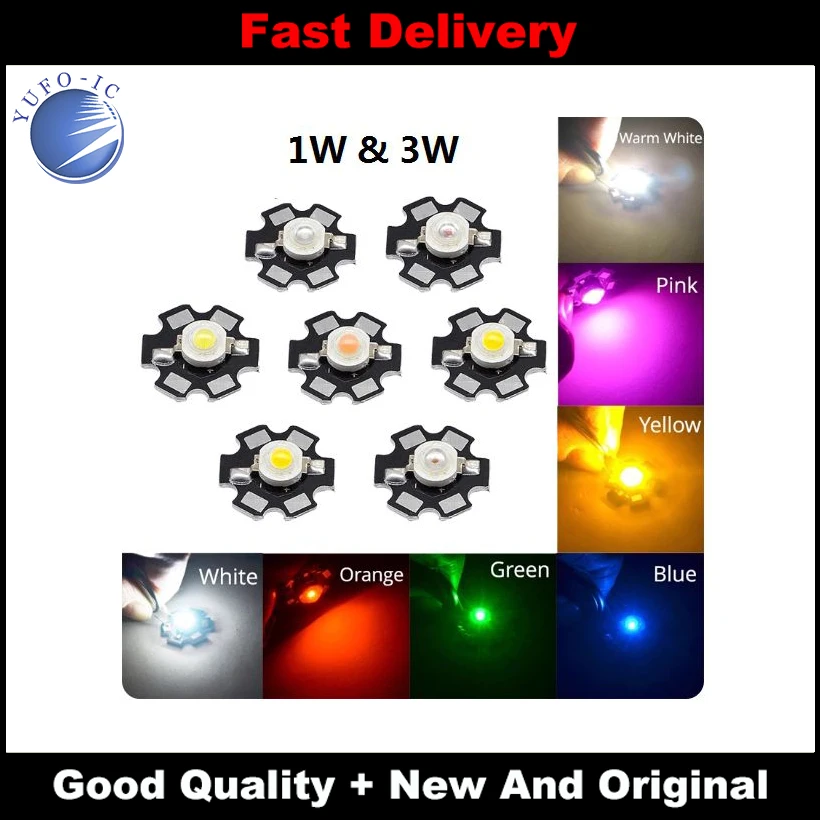 10pair 30/45mil Lamps Warm White Chips Light Red Blue Green Yellow High Power LED 10pcs 1W 3W Beads & 10PCS Board(without solder