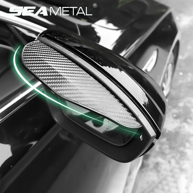 

SEAMETAL 2pcs Carbon Fiber Car Rear View Rainproof Blades Stickers Universal Car Rearview Mirror Rain Eyebrow for Car Accessorie