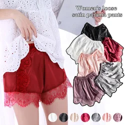 Female Lace Edge Design Safety Shorts Loose Thin Satin Knicker Fashion Sexy Underwear Solid Color Panties Soft Comfort Shorts