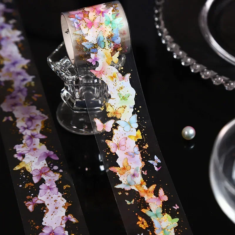 1 roll rainbow butterfly group manual series material PET hot stamping tape vortex decoration daily sticker scrapbook