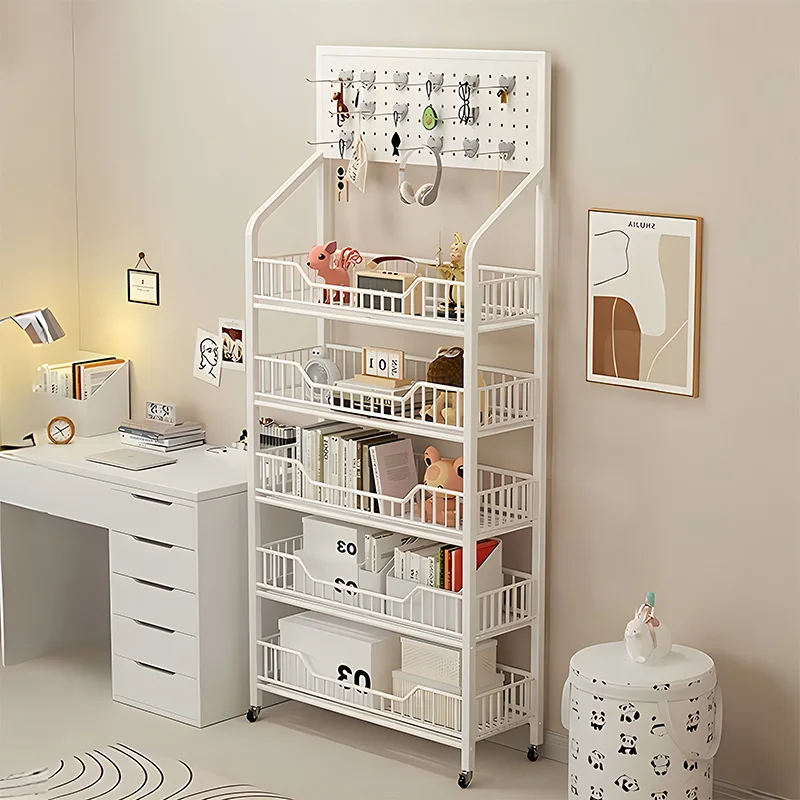 Pegboard Storage Bookshelf for Home Use Mobile Floor Standing Multi Tier Bookshelf for Living Room Students Simple Modular
