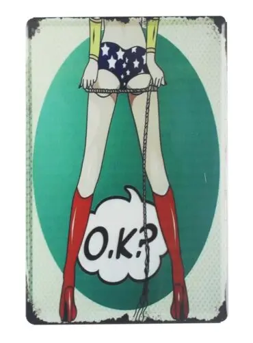 pin up sexy girl O.K. tin metal sign cross wall decor