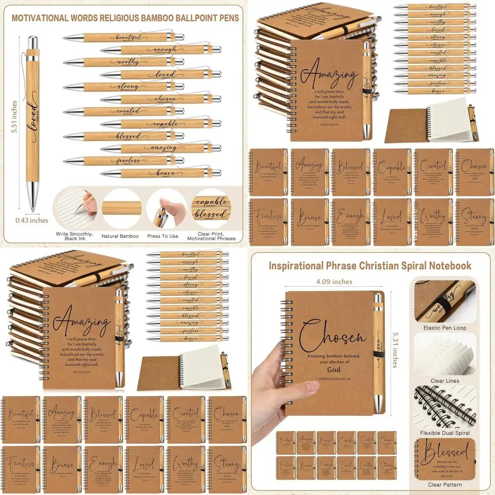 

Bulk Christian Gift Sets: Pastoral Ministry Bible Verse Notebooks & Bamboo Pens for Church, Sunday School