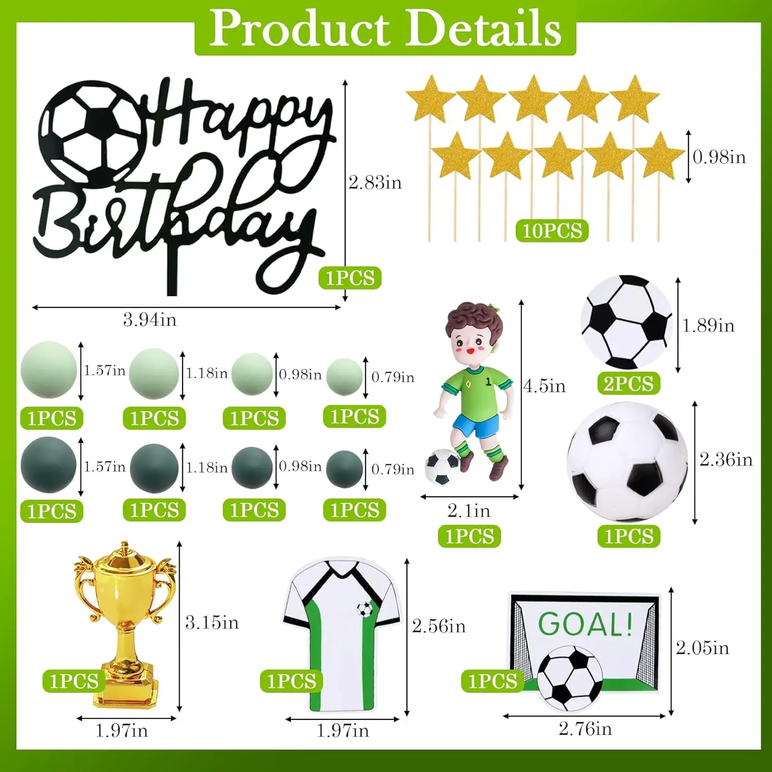 26Pcs Soccer Cake Toppers - Soccer Ball Cake Theme Decorations for Birthday Party Supplies