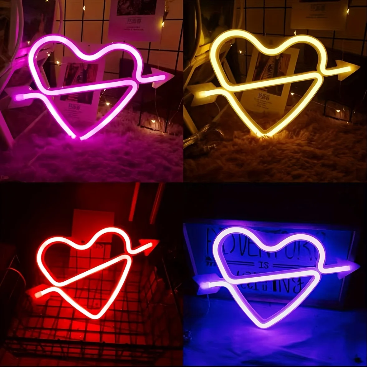 قطعة واحدة، سهم واحد من خلال مصباح تزيين الحائط على شكل قلب، USB أو 3 * بطارية A تعمل بالطاقة، بما في ذلك الخطاف، مناسب للاقتراح الرومانسي والاعتراف، ترتيب جو المطعم، هدية عيد الحب (البطارية غير متضمنة)