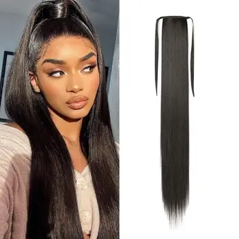 Clipe de extensão de rabo de cavalo ondulado de milho em longo ondulado encaracolado envoltório em torno de extensões de cabelo sintético resistente ao calor para mulheres