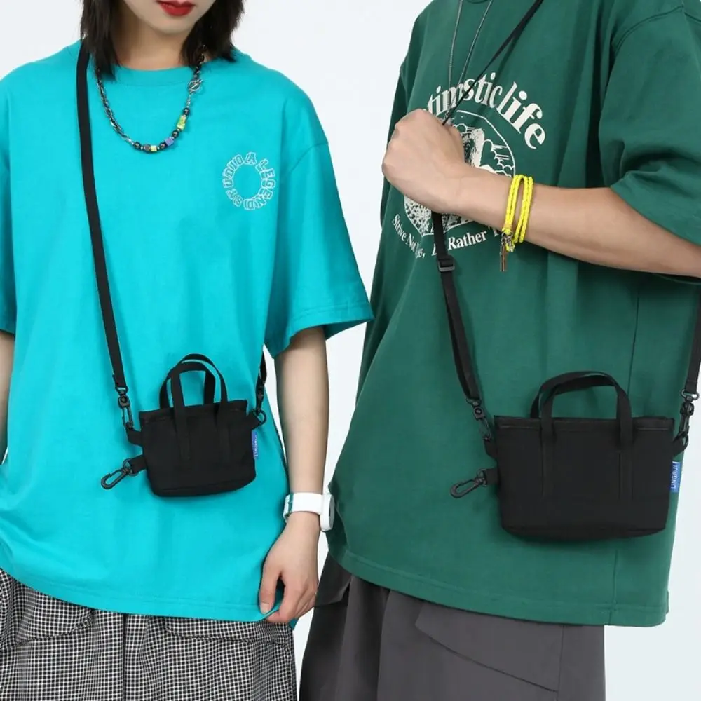 

Square Portable Nylon Crossbody Bag Mini Black Pendant Keychain Card Holder Lightweight Messenger Bag Travel