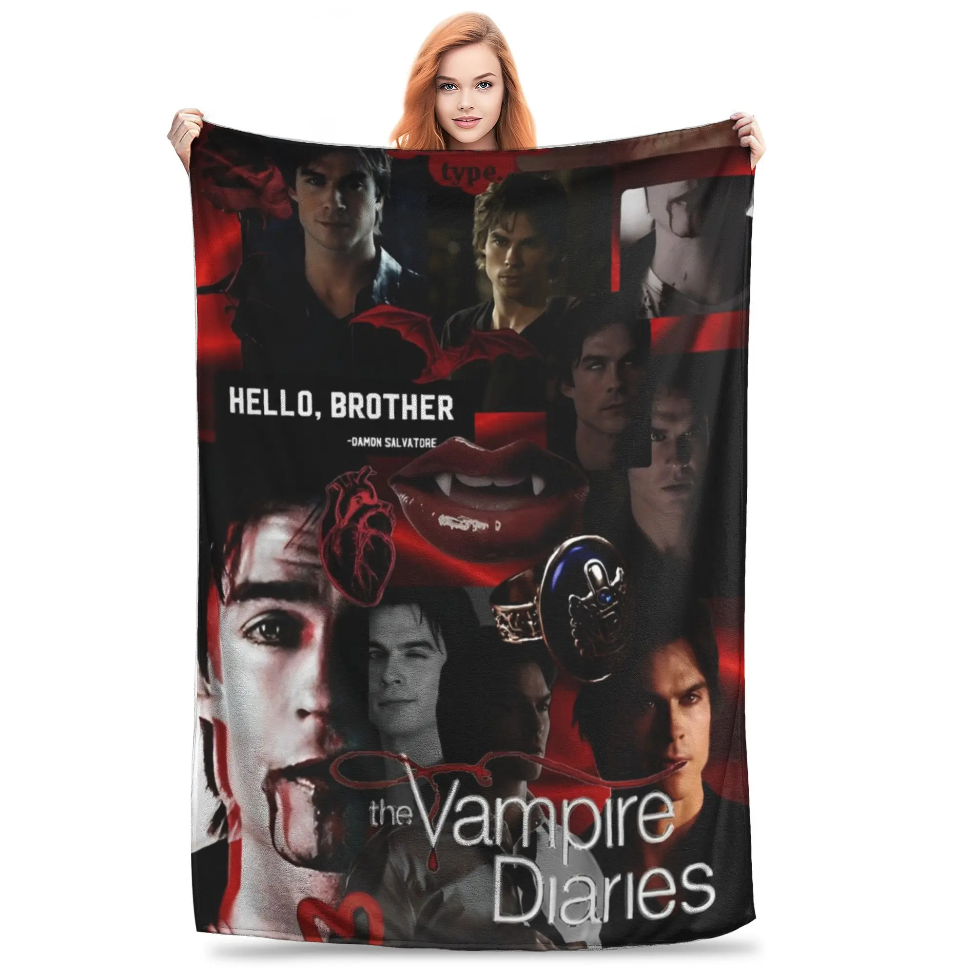 Damon Salvatore Knitted Blanket The Vampire Diaries  Wool Throw Blanket Summer Air Conditioning Printed Lightweight Bedspreads