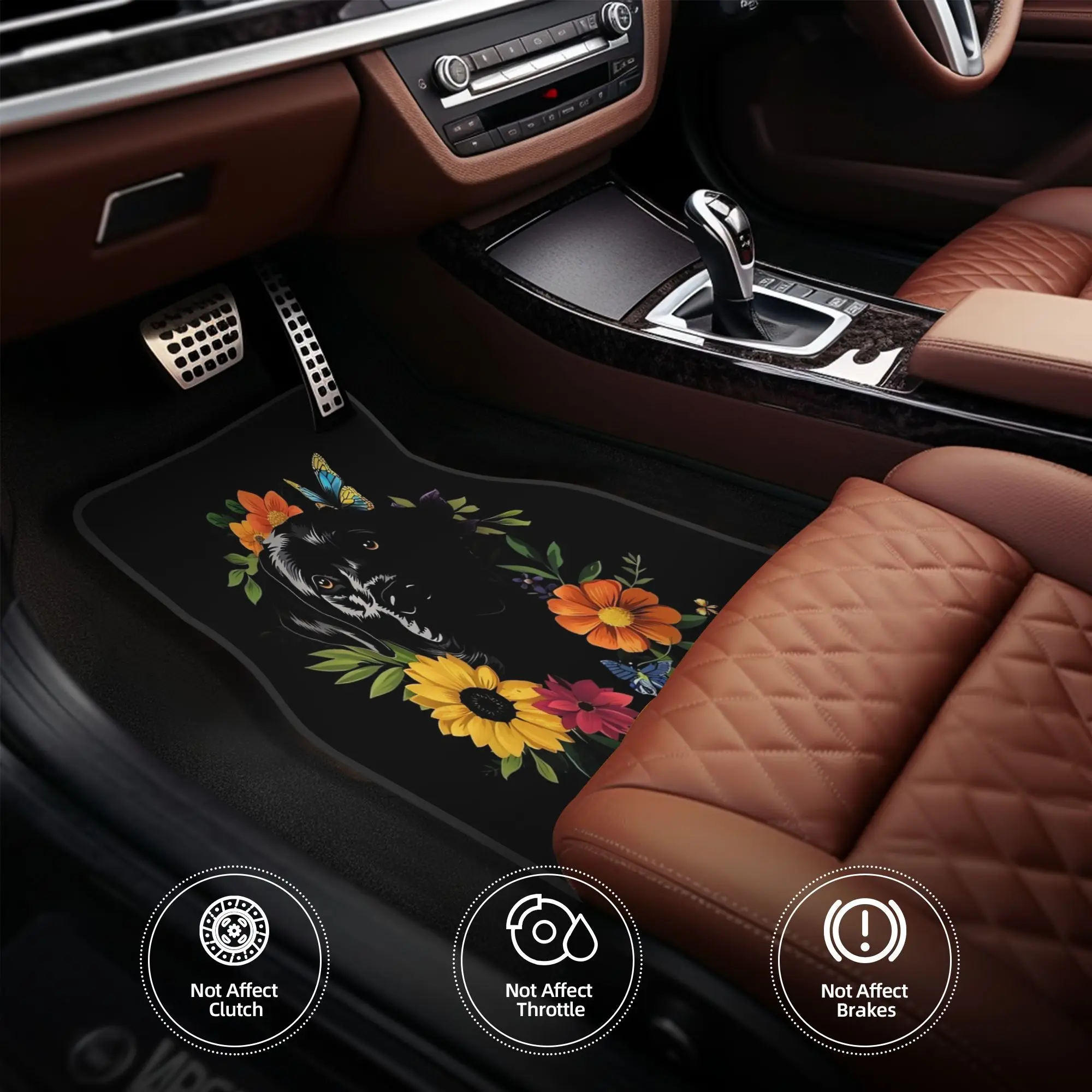 4pcs Funny Labrador Floral Colorful Mom Dad Kids Car Floor Mats, Durable, Fit For Cars, Ideal Gift, Vehicle Interior Mats, Playf