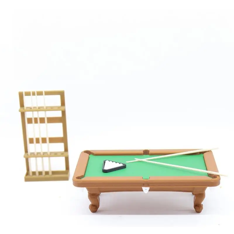 Miniature Pool Table 112 Scale Furniture Kit 1 Set Dollhouse Billiard Model with Cue Rack for DIY Mini Game Room Decor