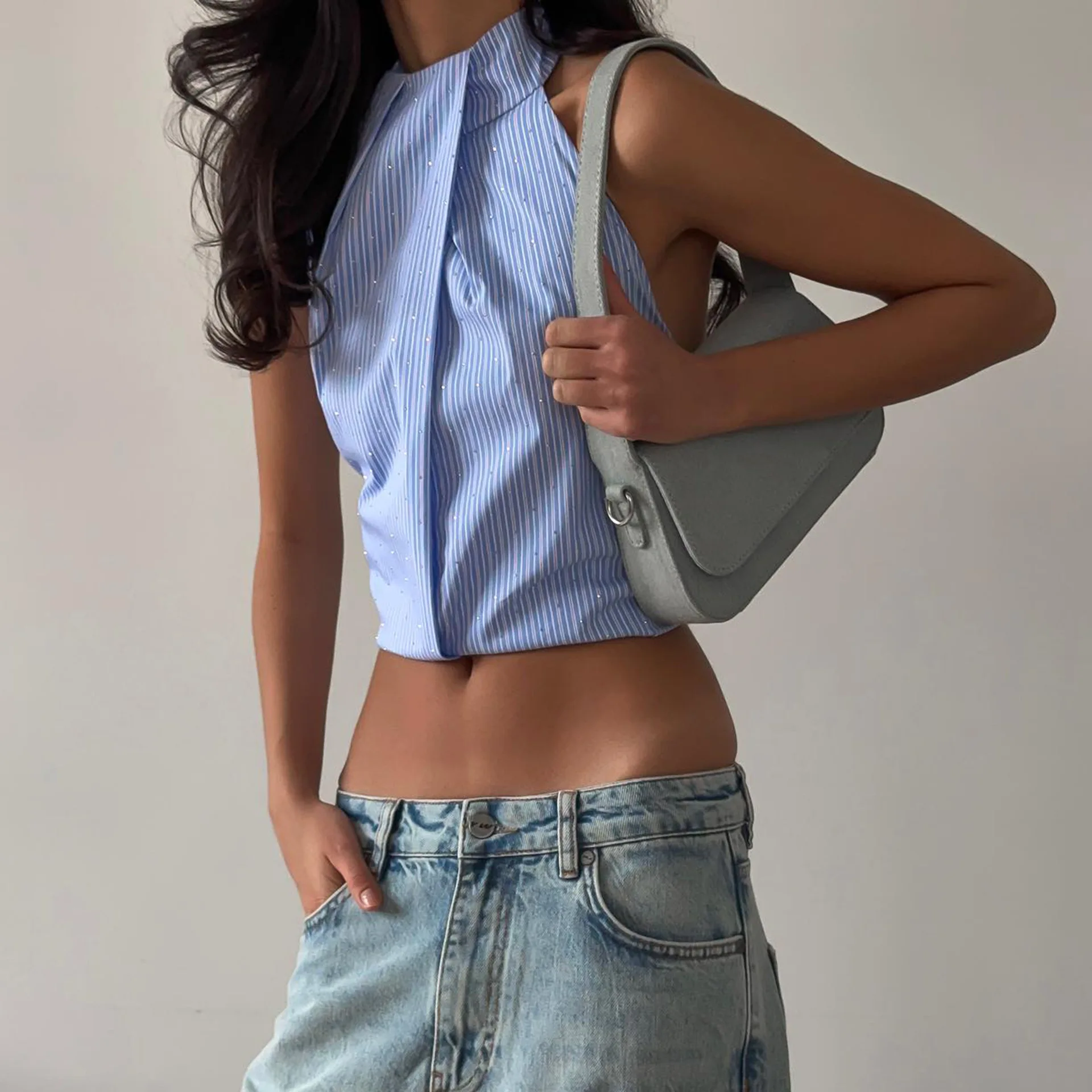 

Женский сексуальный топ-жилет в полоску Netie ort Sve round Ne Внутренняя одежда Верхняя одежда с бриллиантами Теплопередача Смачный летний топ