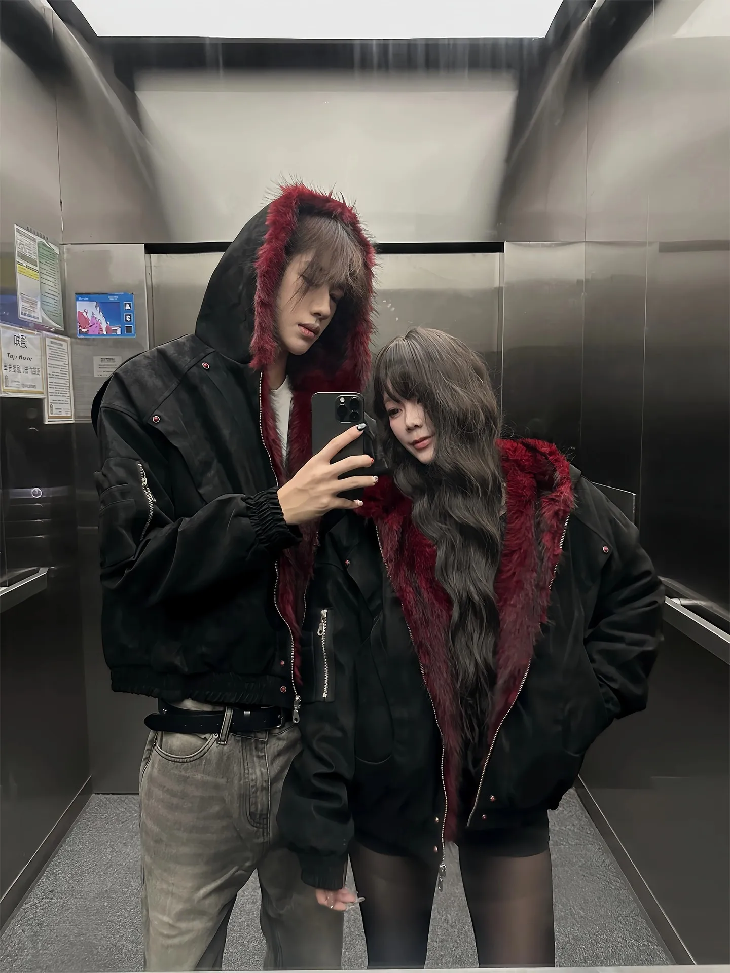 

American Retro Thiened Hooded Cotton Jaet Men's Women's Winter Warm Outerwear Coat Vintage Fur Collar Casual Sle