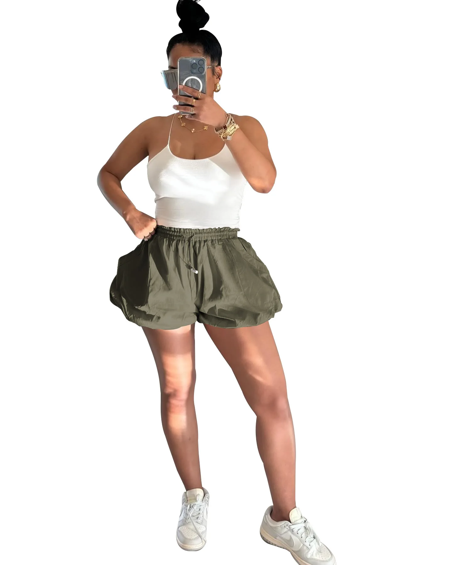 Shorts Women Short Pants Slim Fit Sexy Solid Regular Elegant Splice Elastic Waist Bubble Pant Casual Summer Drawstring Trousers