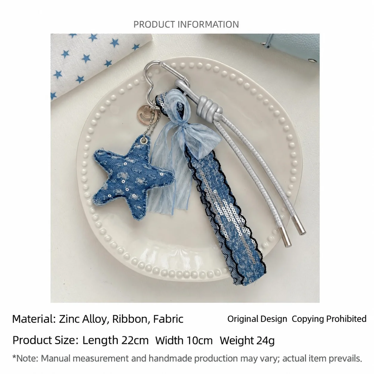 Denim Star Key Chain Sturdy Metal Keychain Charm Carabiner Bag Charm Korean-Style Handmade Keychain Charm For Daily Accessory