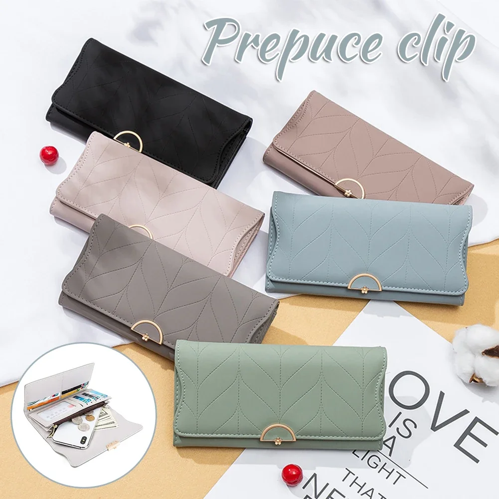 Dompet panjang wanita Korea dompet koin bergaris Solid kulit tas ritsleting gesper tren baru wanita dompet tangan wanita