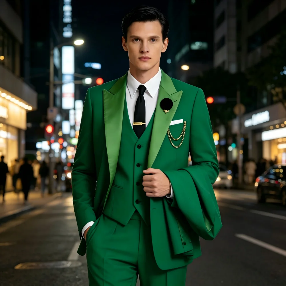 

Мужской костюм-тройка с черными лацканами, размер US, для торжественных мероприятий, деловых встреч и свадеб - комплект из пиджака, жилета и брюк