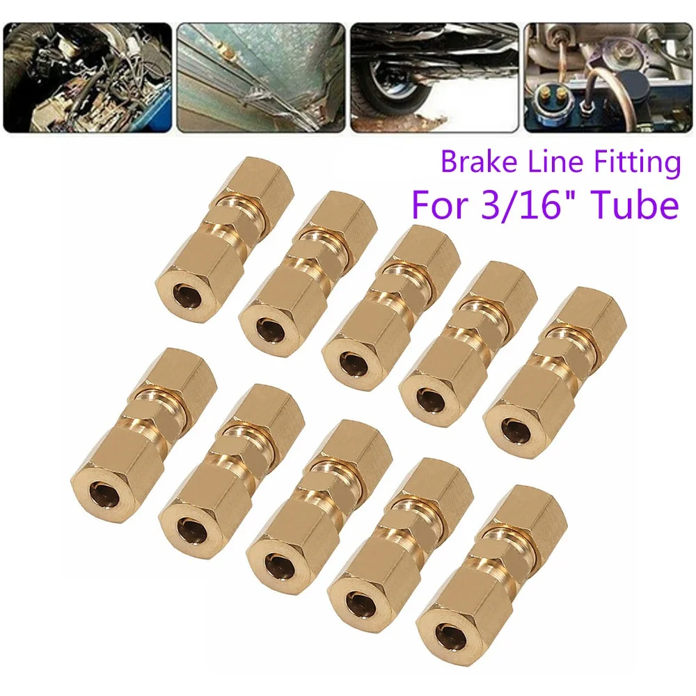 Brass Compression Fitting Straight Union Connector For 3/16