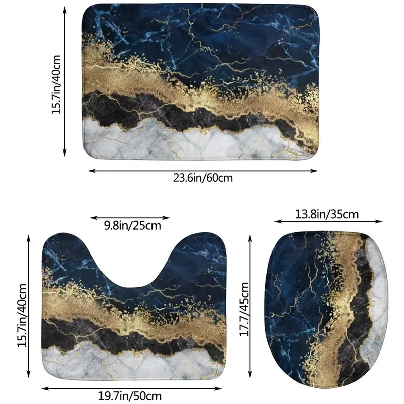 Badmat voor badkamertapijten marineblauw marmer goud abstracte sets 3-delige douchematten traagschuim antislip toiletkuip vloerkleed